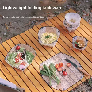 5-Pieces Outdoor Ultra-Light PP Folding Tableware Set, Portable for Camping & Picnic, Includes Bowl, Plate, Cup, Coffee Filter Funnel, Pororo Bike Lock