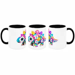 11oz Dopamine Cyber Ankylosaurus Ceramic Coffee Mug - Kawaii Robot Dinosaur Drink Cup, Black Interior, Washable, Microwave & Dishwasher Safe