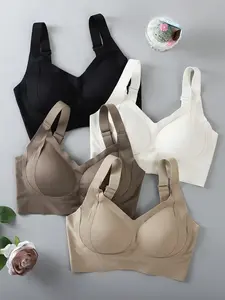Women's Comfortable Seamless Lift-Up Push Up Bra Set, Large Shoulder Straps, Buckle Closure, Soft Support, No Steel Cup Lingerie, No Underwire