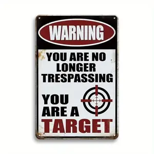 Vintage "No Trespassing" Warning Sign| Rectangle Wall Art for Farmhouse, Woodshed & Man Cave| Indoor/Outdoor Home Decor with Pre-Drilled Holes| Rustic Metal Gift Signage, Easy to Hang