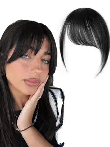 9 Inch Bangs Hairpiece, French Side Swept Bangs Clip-In Straight Lightweight Synthetic Hair, Natural Invisible Air Bangs for Daily Wear