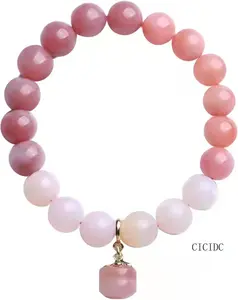 Natural Jade Bead Bracelet Gradual Pink Jade Bead Bracelet Suitable for Christmas Thanksgiving Day Wear Women’s Jade Bracelet