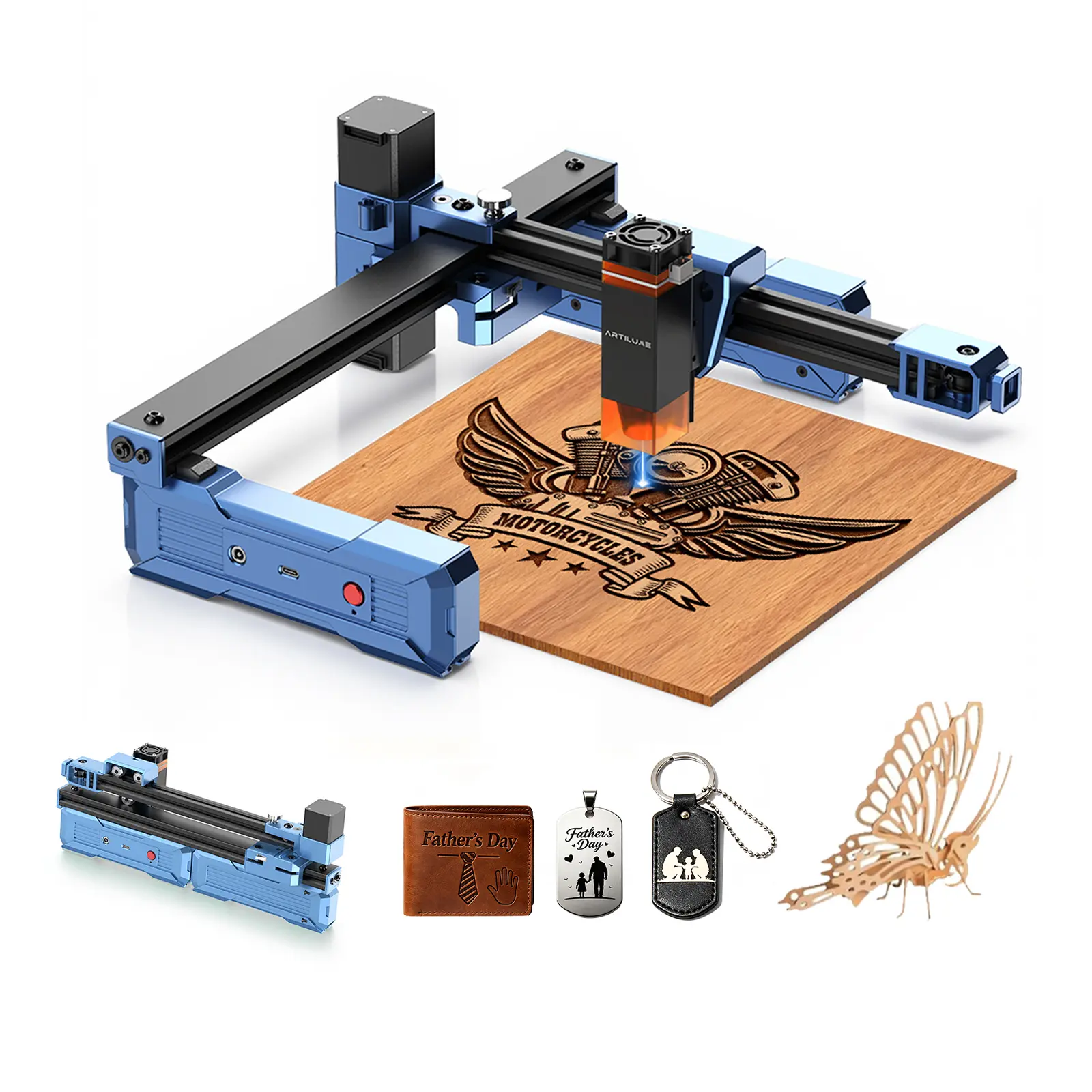 Artilume T1 Portable Laser Engraver for Beginners, Foldable & Compact, No Setup Needed, High Precision Engraving Machine for Wood, Leather, Acrylic & Metal, DIY Crafts and Custom Projects