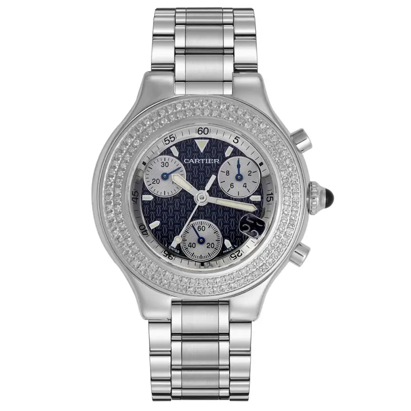 Cartier Must 21 Vendôme Chronograph Stainless Steel Custom Diamond Bezel WHT030412