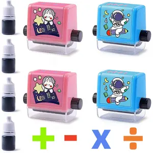 4PCS Smart Math Stamp Set, Reusable Roller Stamp Tools for Addition, Subtraction, Multiplication & Division Practice, Educational Learning Supplies for Students & Classroom