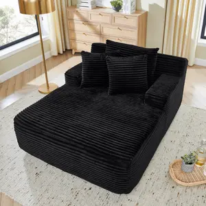 Oversized Chaise Lounge Chair Indoor Boneless Reading Chair Plush Corduroy Recliner Large Deep Seat Upholstered Sleeper Comfy Sofa Bed Couch with Pillows for Living Room Bedroom