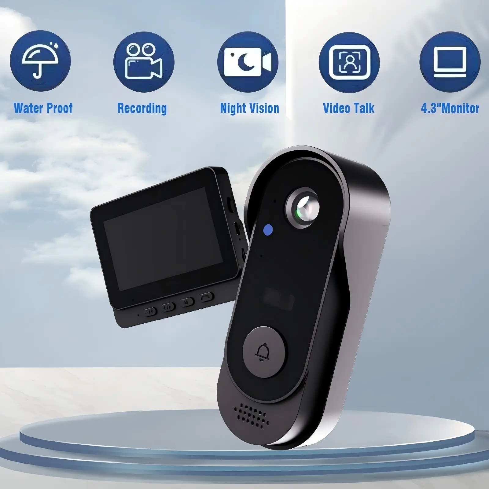 X8B Wireless Video Doorbell with Monitor, HD Camera, Rechargeable, No App Needed, No Monthly Fees, Two-Way Audio, Night Vision, Waterproof, Plug & Play