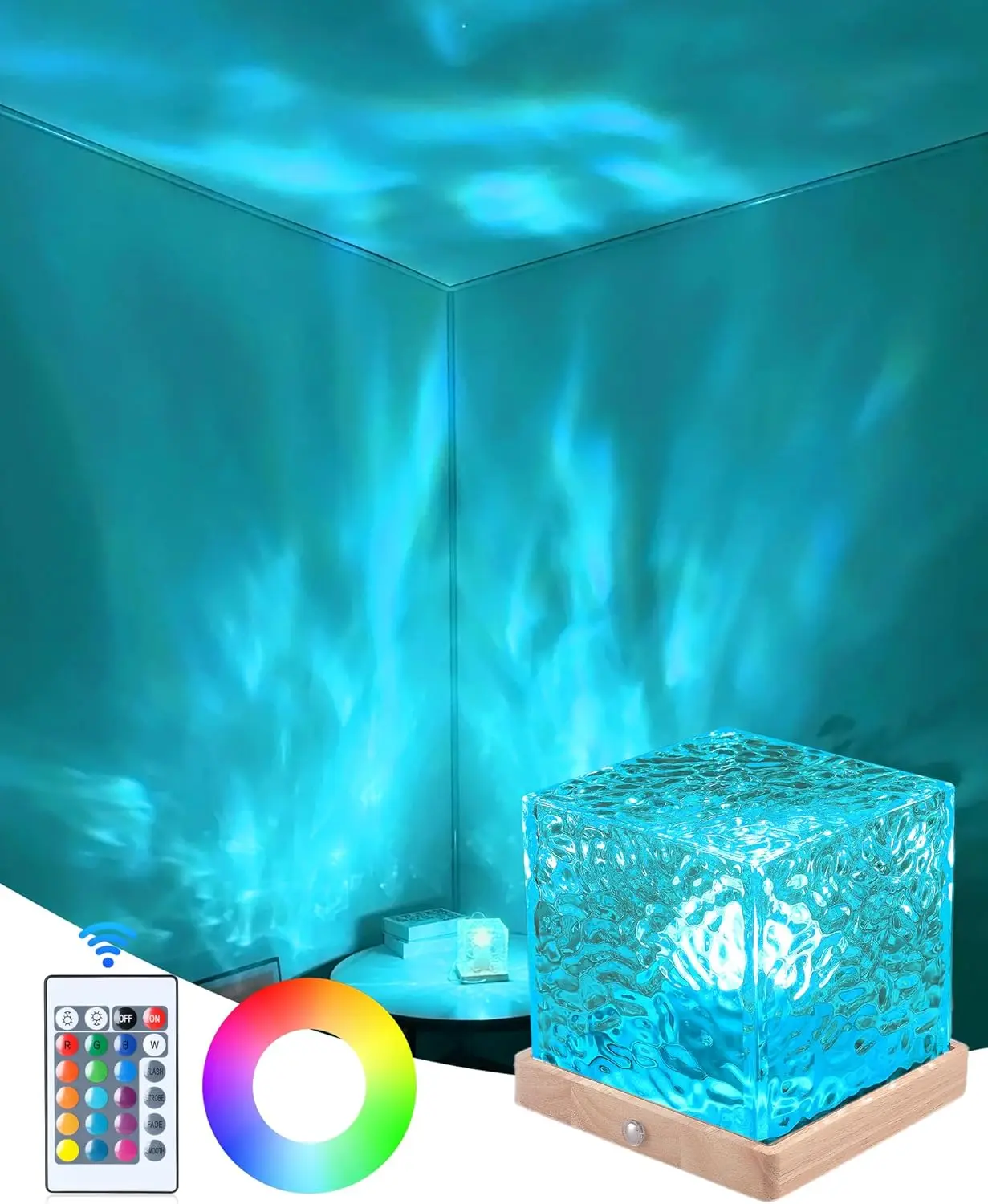 Lava Lamp,Rechargeable Northern Lights Cube Ambient Lighting  Wave Projector Light  Glow Lamp,16 Colors Gradual Rotating with Remote Control for Bedroom  Room Decor - Large
