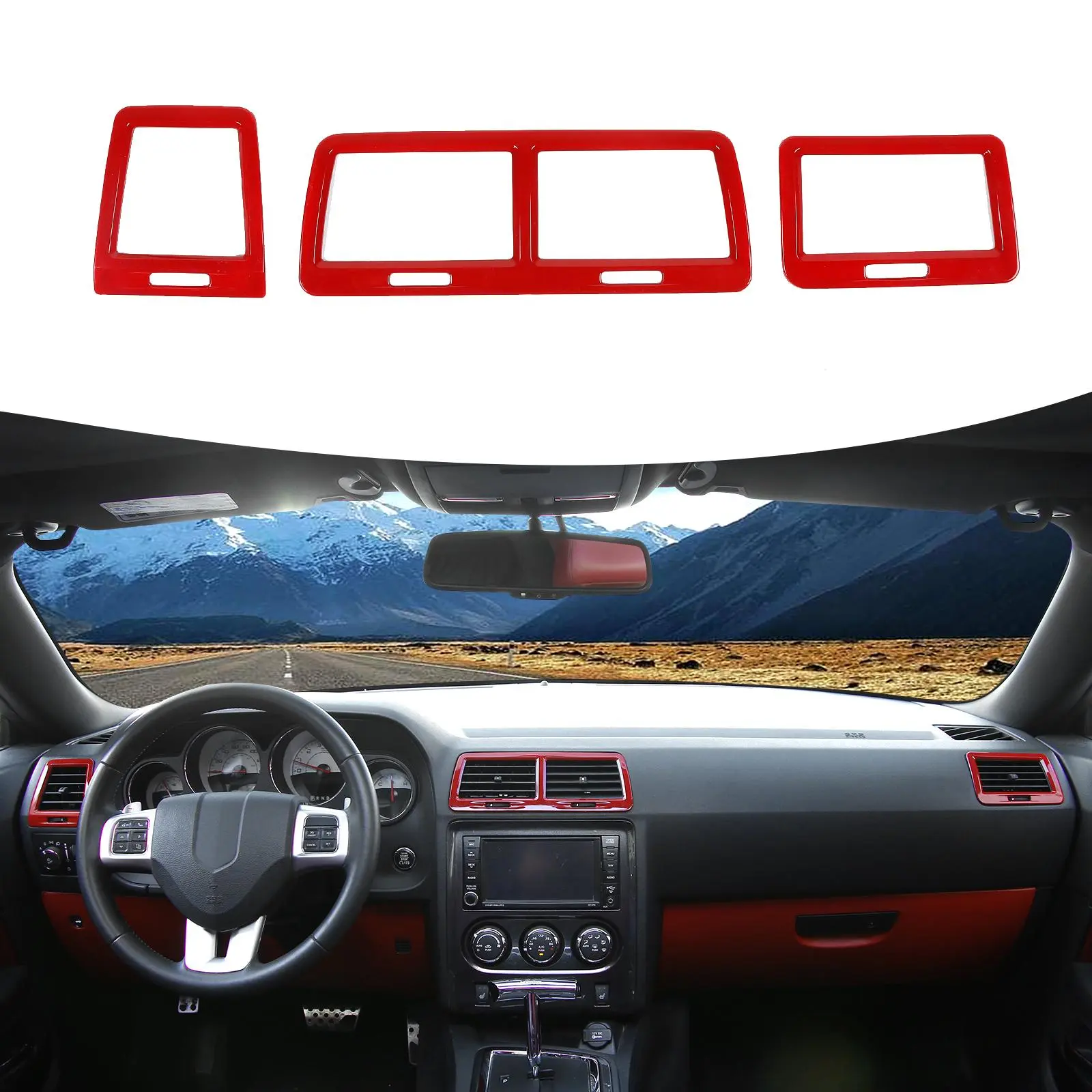 Carbon Fiber Finish ABS AC Air Vent Outlet Bezel Set Trim Kit for 2009-2014 Dodge Challenger, Car Interior Decal with Scratch-Safe Coat, Gloss Coating, UV Resistance, DIY Peel-and-Stick No-Tools DIY Install, Sleek Shine Automotive Aesthetic Accessory