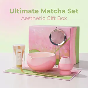 ZENS 5/6/7PCS Matcha Set, Japanese Tea Ceremony Kit With Spouted Bowl, Bamboo Whisk & Stand, Scoop & Strainer, Complete Matcha Making Kit, Tea Making Tools, Ideal For Matcha Lovers Kitchenware Green
