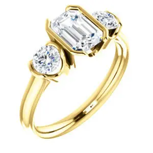 Cubic Zirconia Engagement Ring- The Lula (Customizable 3-stone Bezel Design with Emerald Cut Center and Round Cut Accents)