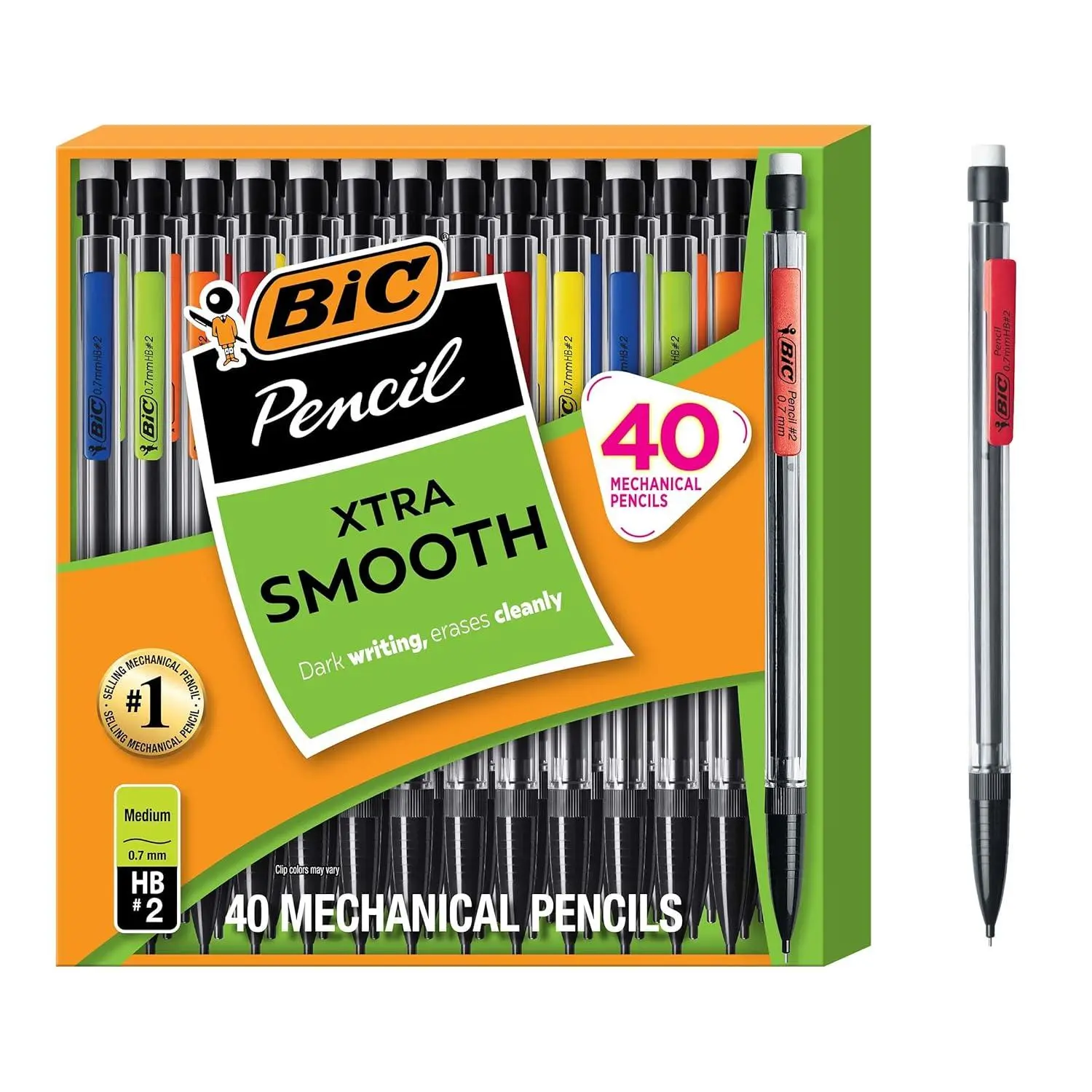 BIC Xtra-Smooth Mechanical Pencils, 0.7 mm Medium Point, 40-Count | No. 2 Lead Resists Smudging and Erases Cleanly, Smooth Reliable Writing, Pastel Barrels, Bulk Pack for Students and Teachers
