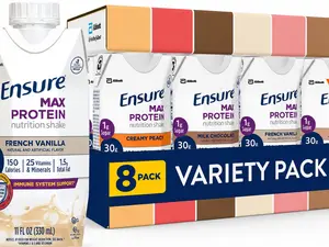 Ensure Max Protein Nutrition Shakes, Variety Pack, With 30g of Protein, 1g of Sugar, Nutrients to Support Immune System Health, High Protein Shake, 11 fl oz, Pack of 8, Liquid