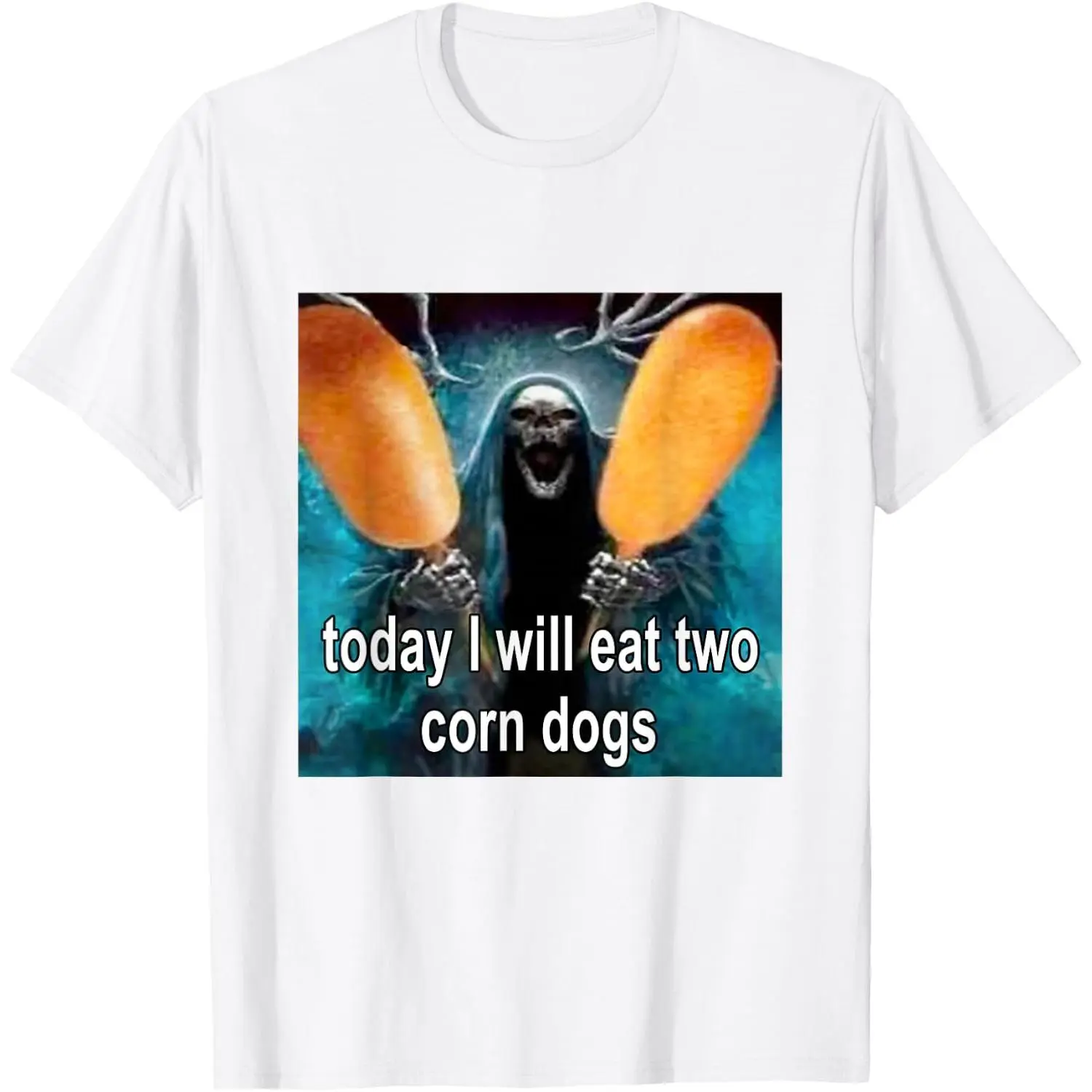 Men's Unisex 100% Cotton "Today I Will Eat 2 Corn Dogs" Meme T-Shirt, White Streetwear Tops