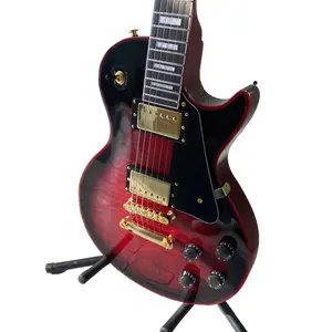Black Red Burst Flame Maple Top LP Guitar, Mahogany Body, Gold Hardware