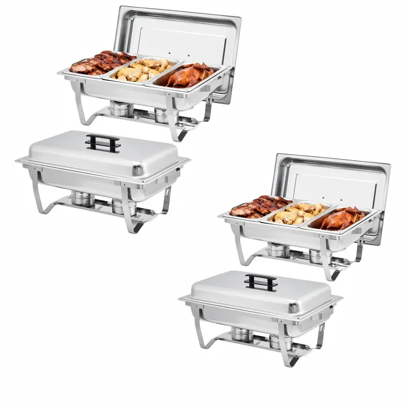 Chafing Dish Buffet Set 8QT Stainless Steel Food Warmer Chafer Complete Set with Water Pan, Chafing Fuel Holder for Party Catering (4 Pack) stainless steel chafers