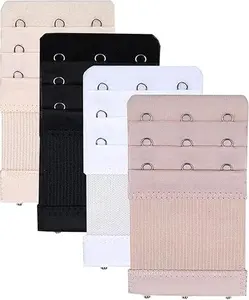 Bra Extender 3 Hooks 3 Rows Elastic Bra Band Hook Strap Extensions for Women - Pack of 4 - Buckle, Womenswear