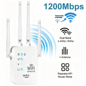 WiFi Extender, 2.4G/5G Dual-Band WiFi Repeater, 1200Mbps High-Speed Network with Up to 12,000 Sq. Ft. Coverage & 100+ Devices Support, Easy-Setup Repeater for Large Homes & 4K Streaming, WiFi Range Extender, Wireless Signal Repeater, WiFi Signal Booster