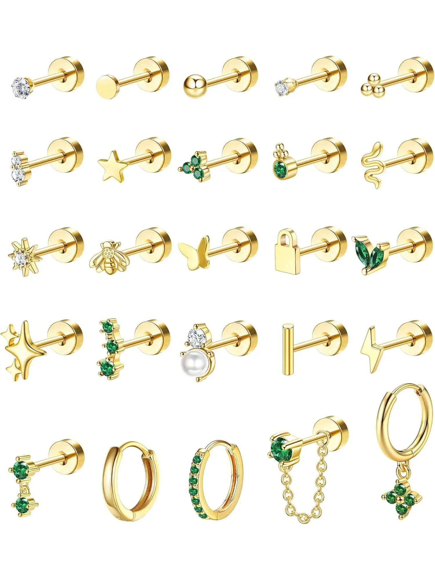 25 Pcs Hypoallergenic Earrings Set, Hypoallergenic Earrings Pack, 304 Surgical Stainless Steel Earrings for Women Flat Back Studs Hoop Cartilage Earrings for Sensitive Ears, Multiple Piercing, Music Festival & Party Wear, Perfect Gift