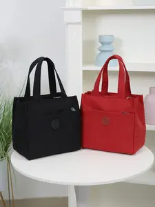 New product, solid color nylon fabric, hand-carry bag, office tote bag, Lightweight shopping bag, suitable for school, going to work, shopping, camping, daily use, vintage, simple, outing shopping bag, lunch bag, bento bag