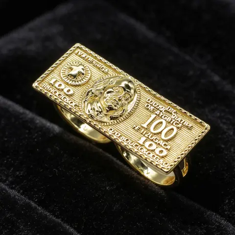 【Black Friday】Hip-Hop Punk-Style Dollar-Bill Design Double-Finger Ring, Bold Statement Jewelry for Daily Wear, Parties, and Music Festivals, Fashionable Gift Choice