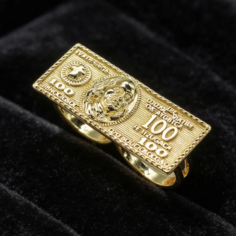【Black Friday】Hip-Hop Punk-Style Dollar-Bill Design Double-Finger Ring, Bold Statement Jewelry for Daily Wear, Parties, and Music Festivals, Fashionable Gift Choice