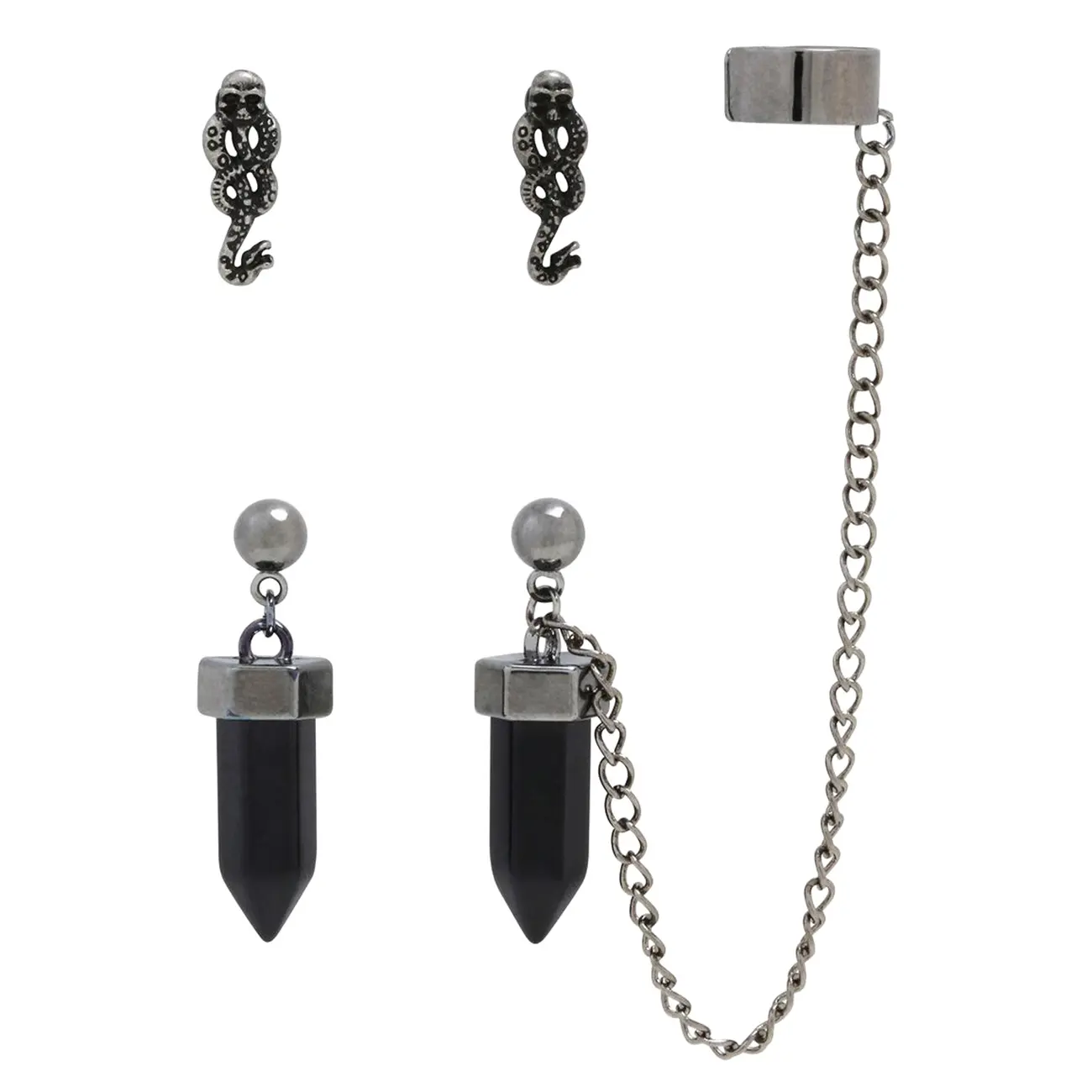 Harry Potter Deathly Hallows Earring Set with Death Eater Ear Cuff, 2 Pairs