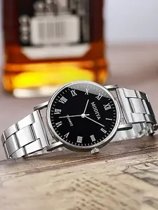 Men's Business Fashion Round Dial Analog Quartz Watch, Casual Watch, Fashionable Watch, Fashion Watch for Party, Daily Clothing Decor, Trendy All-match & Exquisite Watch for Birthday Gift, Quartz Wristwatch