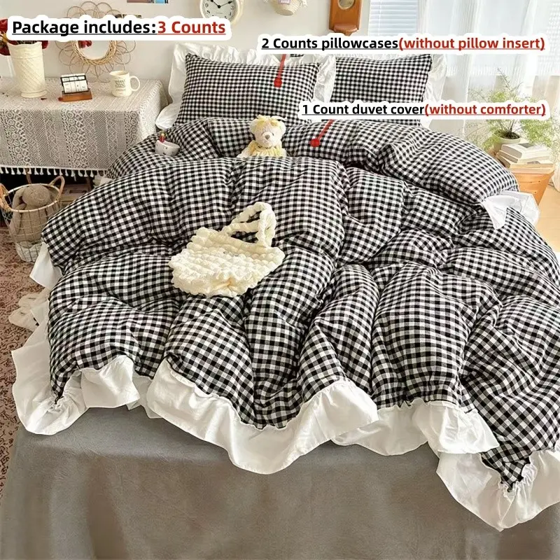 3pcs Black and red Plaid Duvet Cover Set, Checkered Comfy Bedding Set, 1Pc Duvet cover+2Pcs Pillowcases(without comforter and pillow insert),100g Polyester, Single Twin Double Queen Size, All Seasons Use
