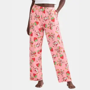 Strawberry Shortcake Women’s Pink Pajama Pants – Cute Fruit Print Sleepwear, Relaxed Fit Lounge Pants