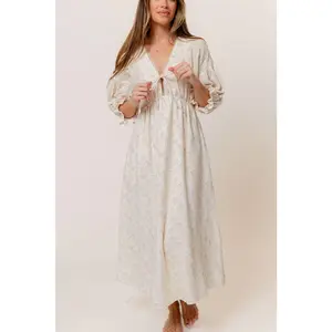 Hunter 100% Cotton Midi Dress with Eyelet Trimming in Muted Blush Floral - Bump Friendly