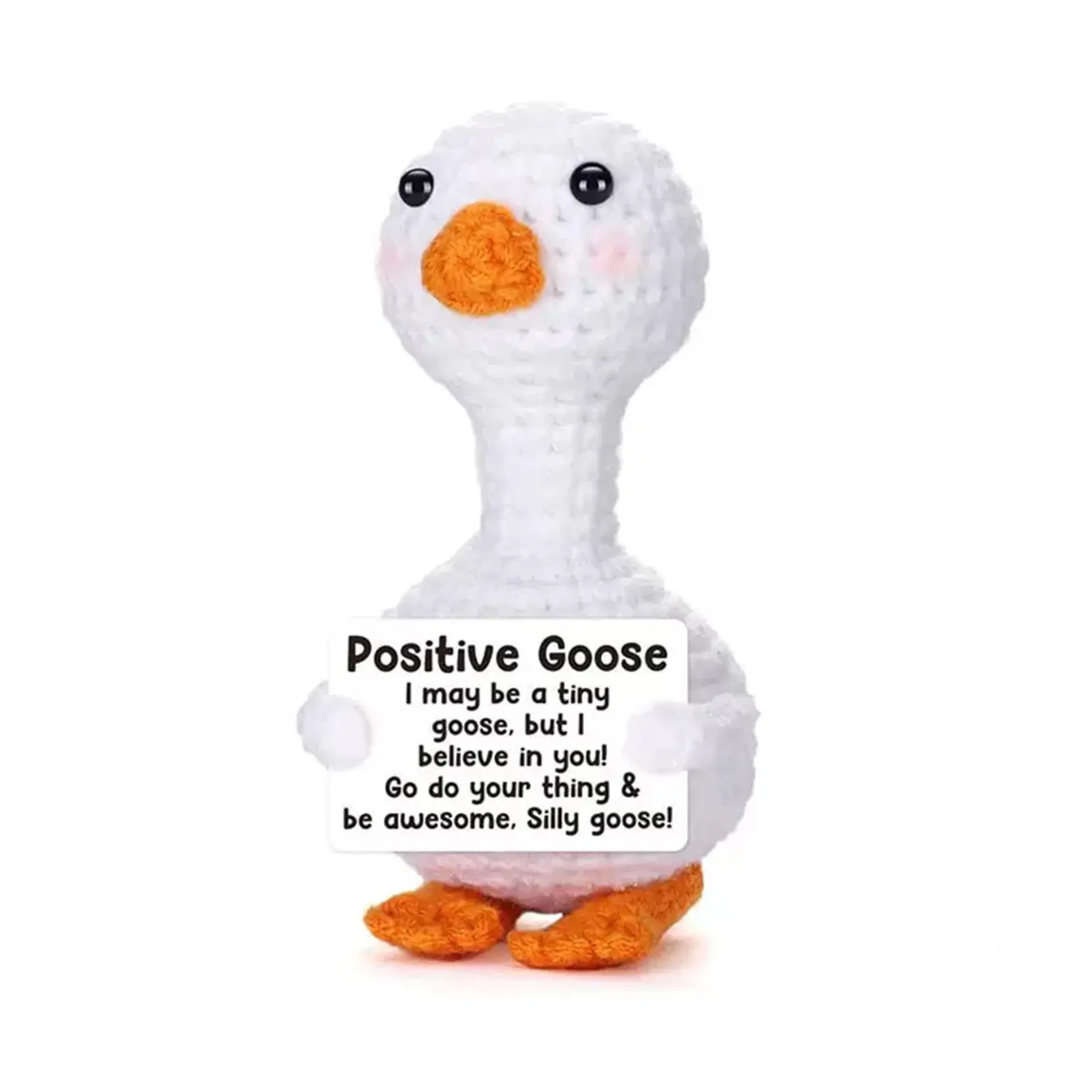 Positive Goose Handmade Crochet Plush | Inspirational "I Believe In You" Soft Huggable Cuddly Gift | Cute & Motivational Desk Buddy | Unique Encouragement Present for Friends, Students, Coworkers | Cuddly Stuffed Animal
