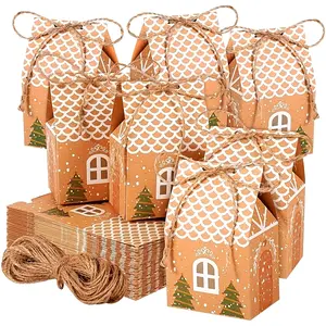 24/60 Christmas Kraft Paper Boxes, Mini House Shaped Gift Bags, Party Decoration Supplies, Wedding Gift Boxes, Winter Christmas New Year Gifts, Best for Christmas, Gift Box Set