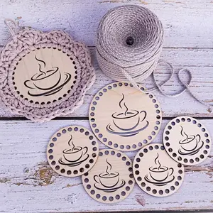 10pcs Wood Crochet Bases with Holes, Coffle Cup-Shape Wood Base for Crochet Coasters Wallet & Basket Making, Compatible with Crochet Hoops, DIY Handmade Baskets Crafts, Handmade Gifts, Crochet Projects, Summer Decor