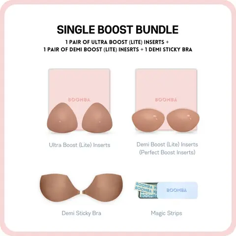 BOOMBA Single Boost Bundle - Patented Adhesive Bra Inserts - Pack of 3