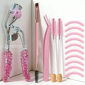Shiny Eyelash Extension Set with 10 Silicone Padding Pads, Precision Tweezers, Dual-Ended Brow Brush, Portable Professional Cosmetic DIY Kit Eyelash Tools