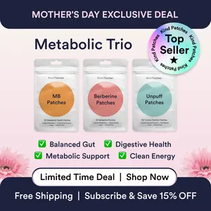 Kind Patches Metabolic Trio Bundle, MB Patches + Berberine Patches + Unpuff Patches, Metabolic Support, Clean Energy, Balanced Gut, Digestive Health, Natural Ingredients, 3 Months Supply