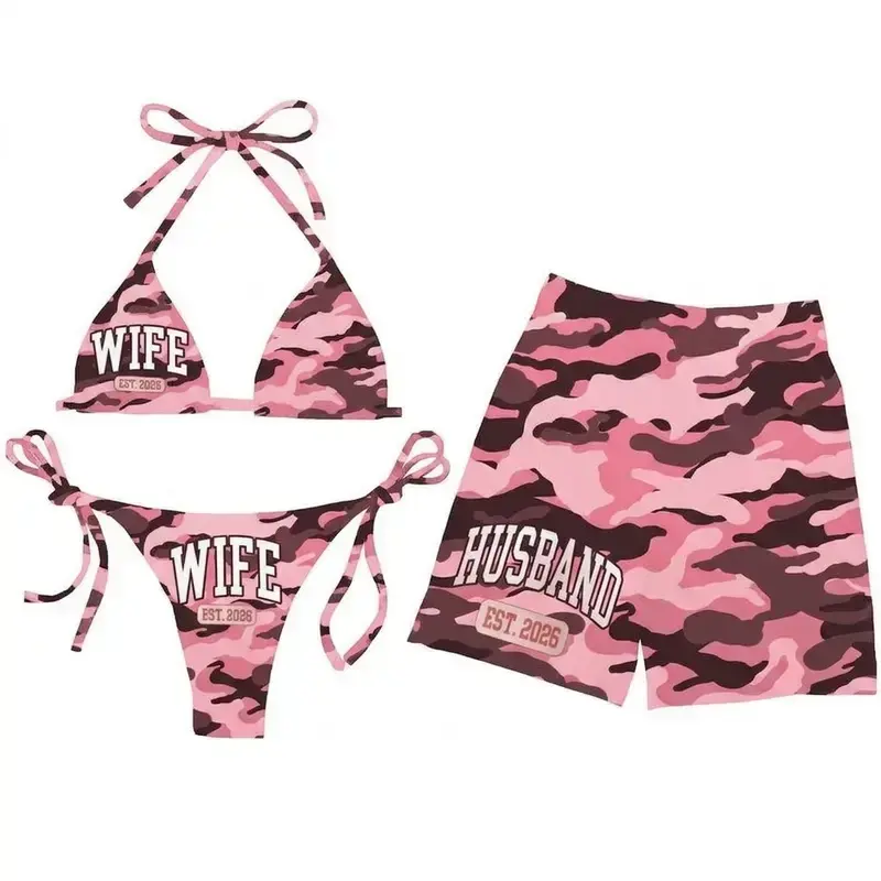 Hawaiian Shorts & Bikini Set, Full Print String Bikini & Summer Holiday Casual Hawaiian Shorts, Gift for Men Women, Perfect for Beach, Pool, Gym, Outdoor Activities Hawaiian Shorts & Bikini Set
