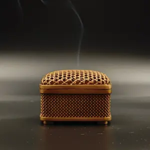 Square Harmony Brass Incense Box – Lattice Lid Censer for Meditation, Tea Rituals & Home Decor (2.8”)