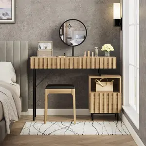 UEV Modern Standable Makeup Vanities Desk - Wood Dresser Cabinet with Mirror, Chest, Storage Space for Bedroom, 40.2"x13.5"x30.3" (Mirrored Makeup Vanity Inclusive)