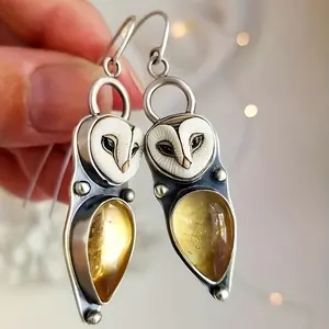 Bohemian Retro Owl Dangle Earrings Set with Synthetic Gemstones High-Quality Fashionable Women's Jewelry Accessories Exquisite Gifts for Women