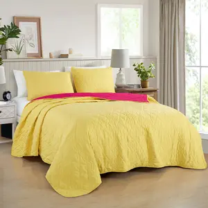 Multi-Functional Quilt Set - Reversible Comfortable Bedspread Set for Queen & King Beds in delightful yellow with Quilted Design & Matching Pillowcases.Gift for Mom / Wife / Grandma