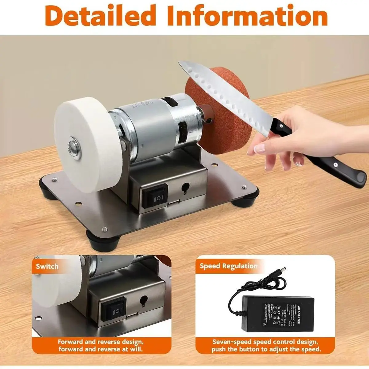 Mini Electric Bench Grinder - 96W Benchtop Sander with Speed Control, 2 Wheels, 3000-6000rpm Multi-Purpose Metal Grinding & Polishing Machine for Woodworking, Knife Making (6.3 * 3.9 * 3.9In), Two Wheels, Forward/Reverse Switch