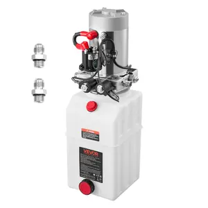 VEVOR 6 Quart Hydraulic Power Unit, Double Acting Dump Trailer Pump, 3200 PSI Max Relief Pressure 0.91 GPM Flow Rate, DC 12V Hydraulic Pump with Metal Reservoir for Dump Trailer Car Lifting, White