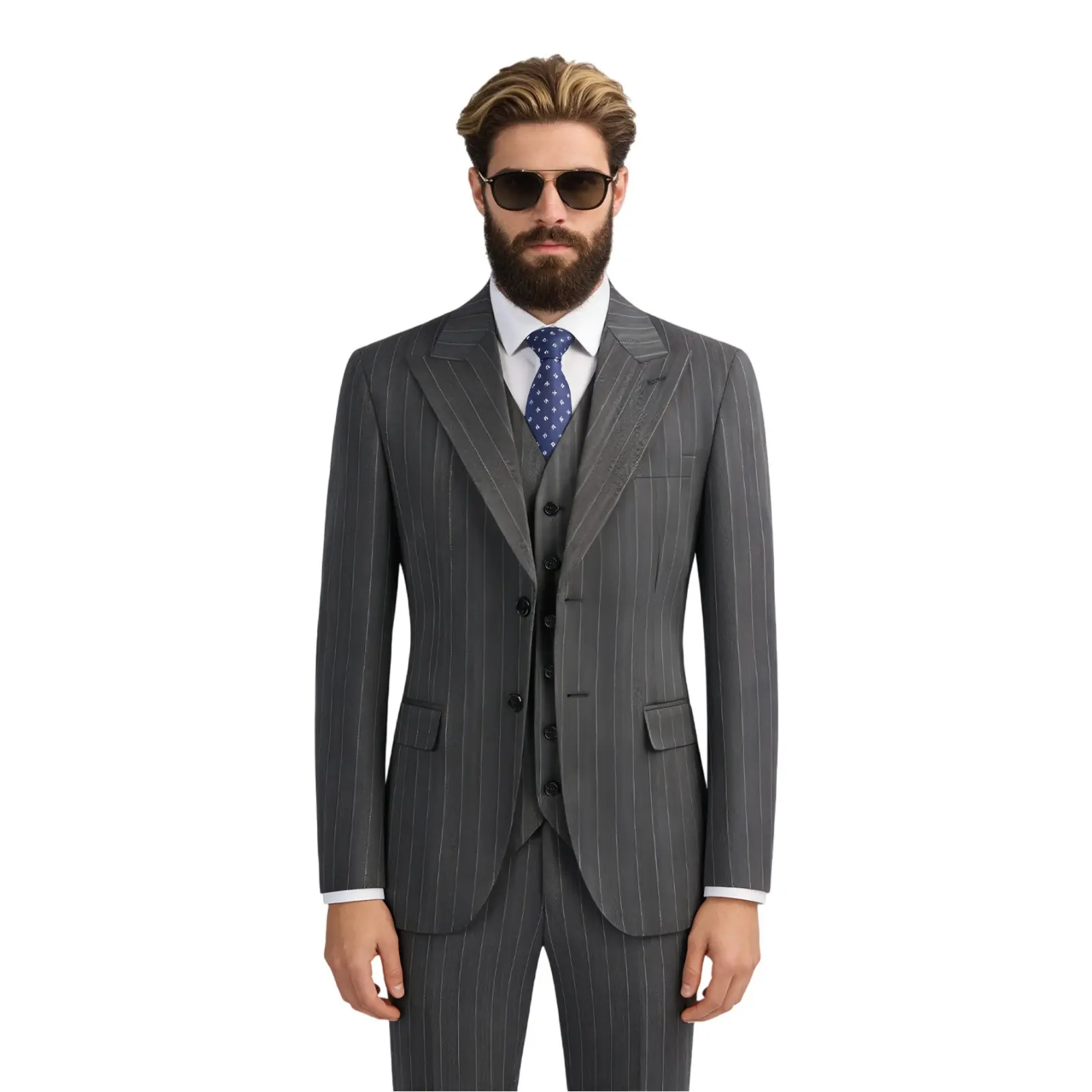 Men's Peak Lapel Suit, Three-piece Solid Color, Suitable for Occasions Such As Dances, Weddings, and Parties. Includes Suit Jacket, Vest, and Trousers. Slim Fit, with Cape Collar Design
