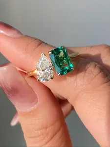 Women's Elegant Artificial Gemstone & Artificial Crystal Decorated Ring, Exquisite Trendy Ring, Fashionable Jewelry for Women As Engagement & Wedding Ring, Vintage Crystal Ring