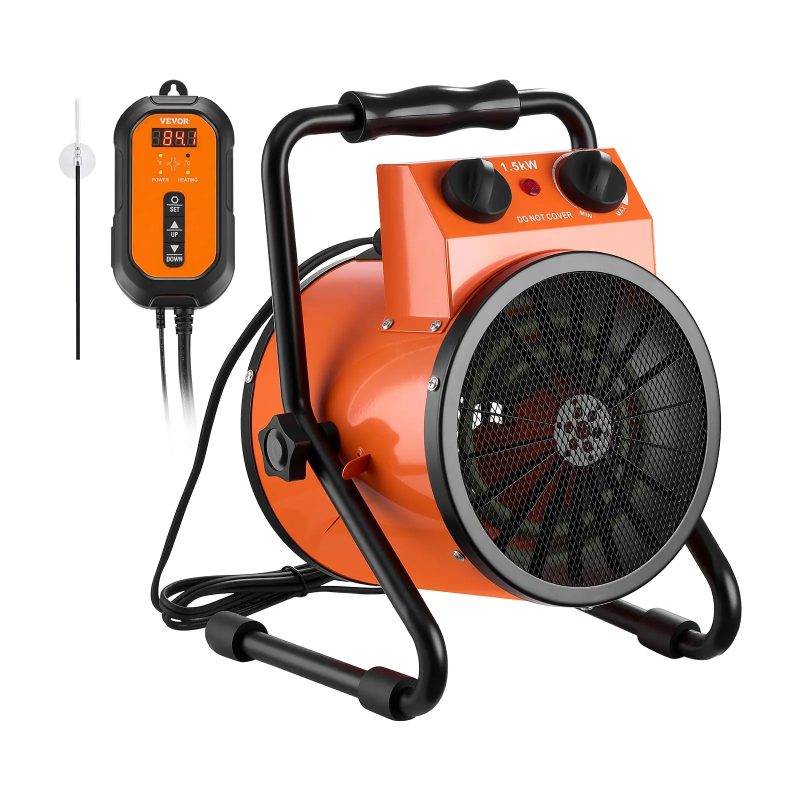 VEVOR 1500W Electric Greenhouse Heater with Thermostat, Flame-Retardant Heating Tube, 25° Adjustable Angle, IPX4 Protection, Overheat Shut-Off, Fan+Heat Modes, Heat + Ventilate Function, Plastic Heating System for Grow Tent, Home Use