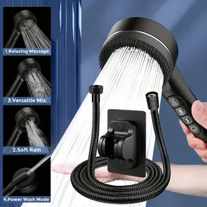 Shower Head Set, 3 Counts/set Including 4 Modes Handheld Shower Head & 1.5m Hose & Punch Free Shower Bracket, Modern Bathroom Shower Water Equipment