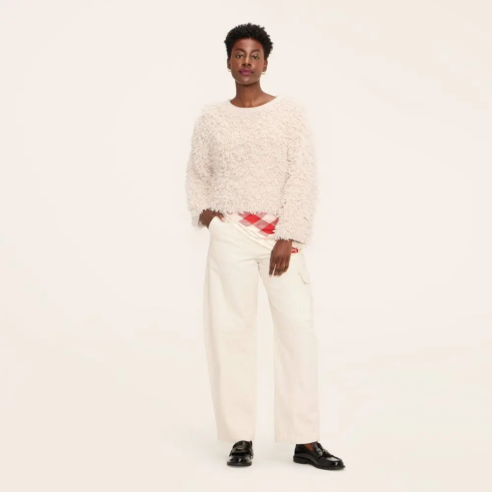 Women's Original Loopy Yarn Knitwear Crewneck Pullover Sweater - Woolrich Garment with Nylon-Polyester-Spandex Blended Jersey Fabric, Outdoor Style Tops