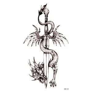 Sword And Dragon Pattern Temporary Tattoo Sticker, 1 Count Realistic Long Lasting Fake Tattoo For Women & Men, Sticker Tattoos